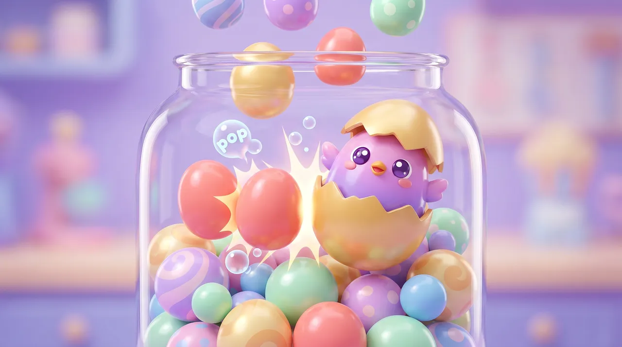 Egg Drop — Drop, merge and hatch 12 OvOs in a glass jar.