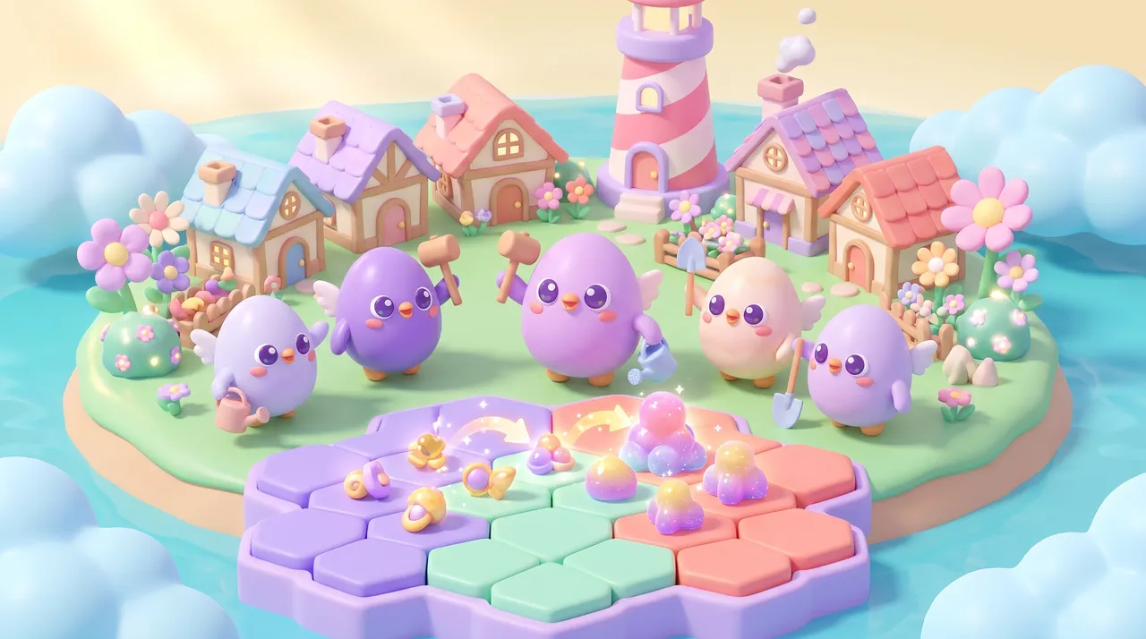 OvO Island — Merge, hatch and rebuild a sunny island!